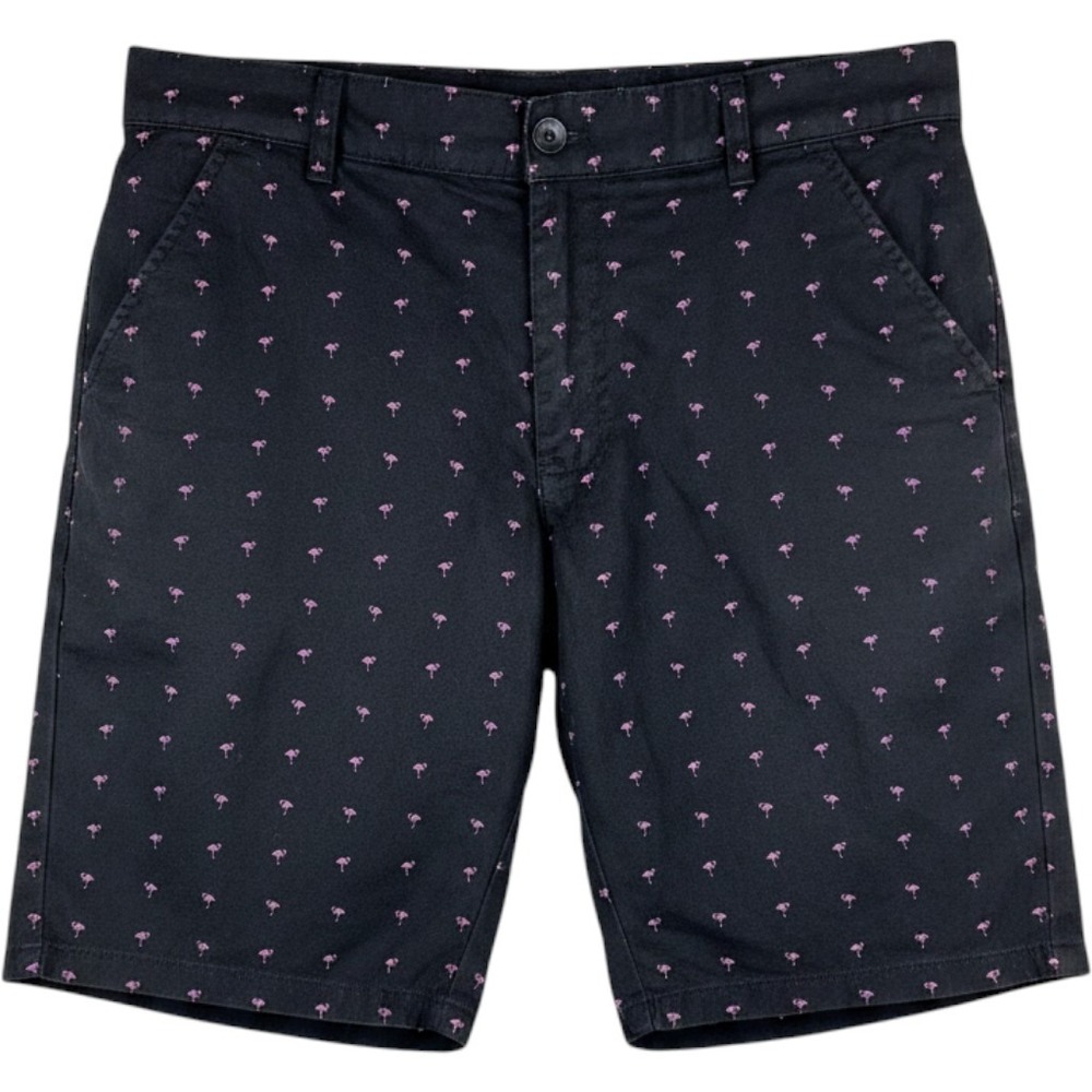 Public Record Mens Black Pink Flamingo Regular Fit Cotton Chino Shorts Size 34